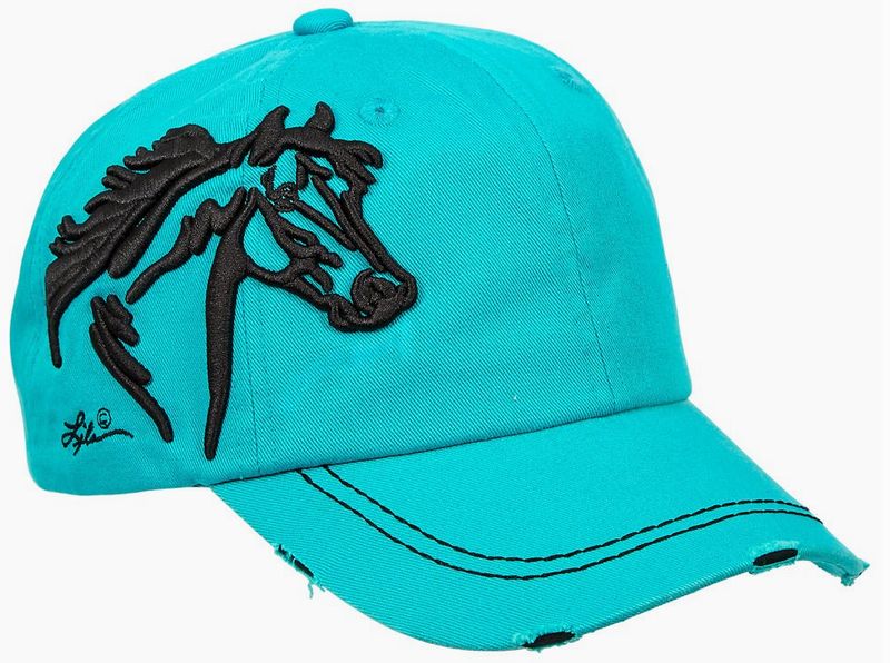Hat - Turquoise w/Embroidery Black Horse