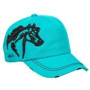 Hat - Turquoise w/Embroidery Black Horse