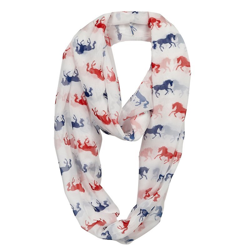 Scarf - Infinity with Blue & Red Horses Scarf - Infinity with Blue & Red Horses