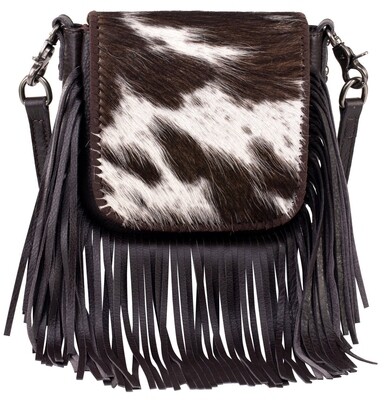 Purse - Crossbody Genuine Leather Hair on Cowhide BRN/WH