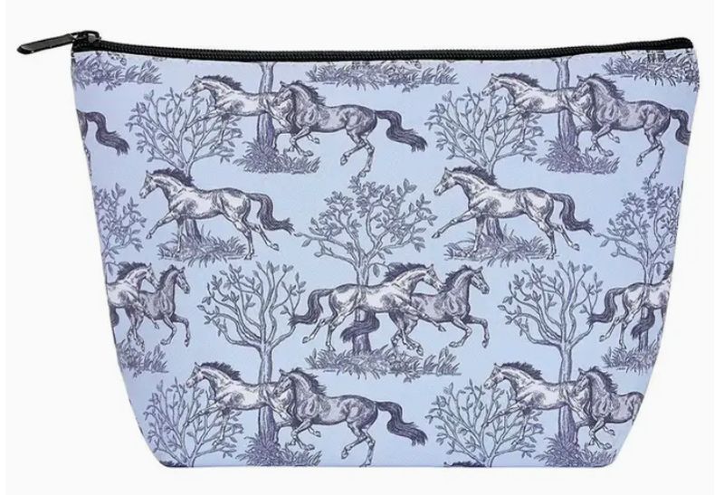 Cosmetic Bag - Blue Toile Horses Large
