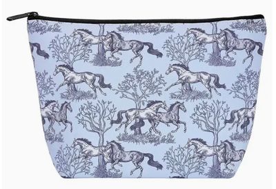 Cosmetic Bag - Blue Toile Horses Large