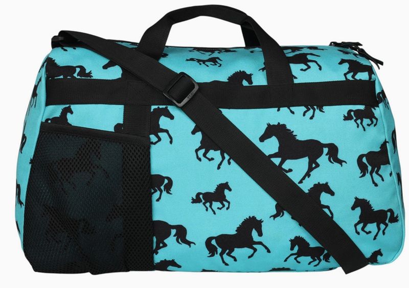 Duffle Bag - Horses All Over - Turquoise w/Black