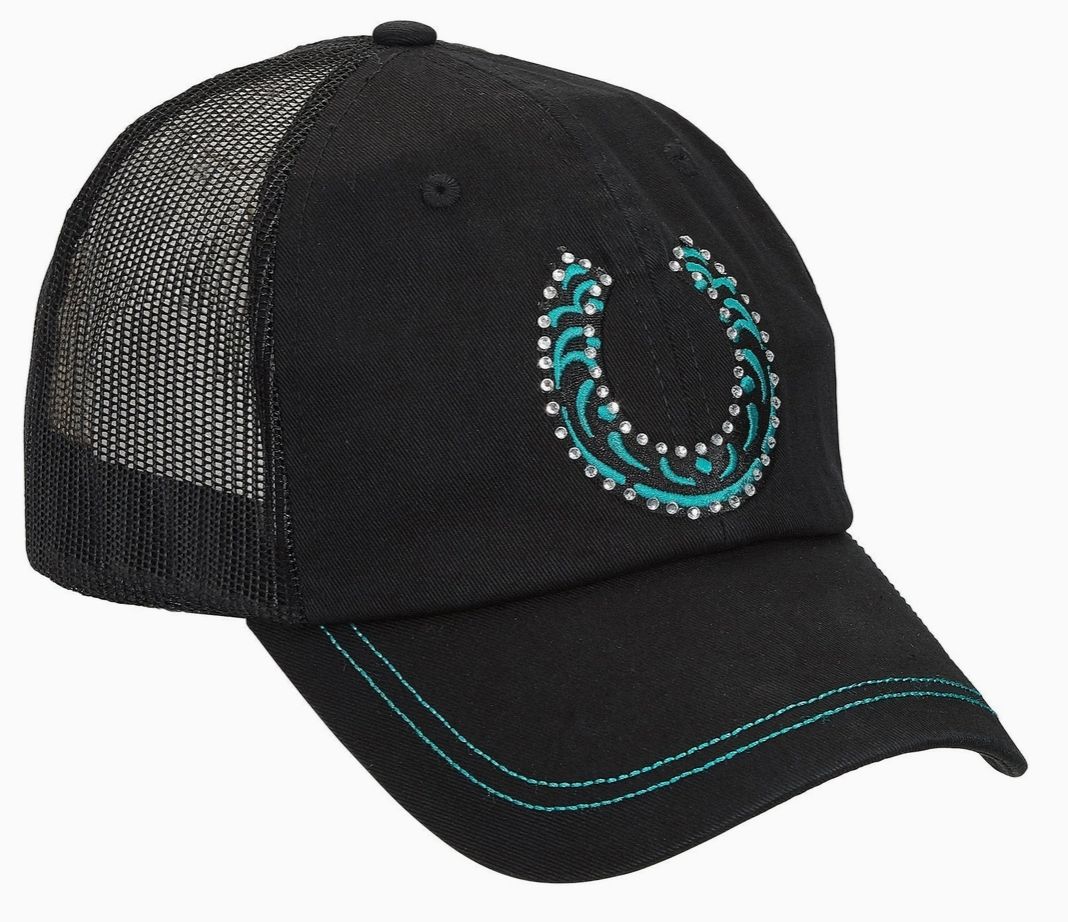 Hat - Rhinestone Horseshoe - Black