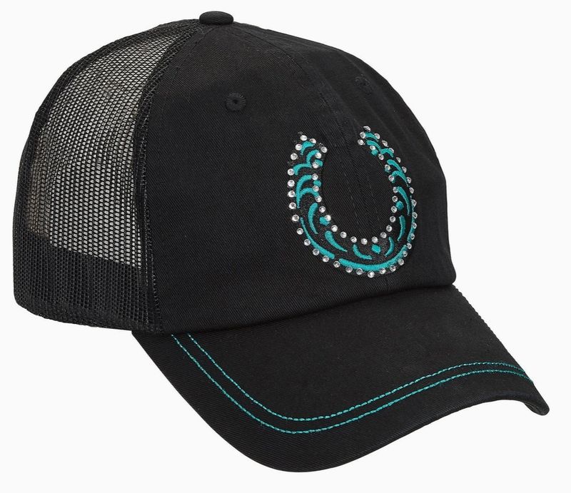 Hat - Rhinestone Horseshoe - Black