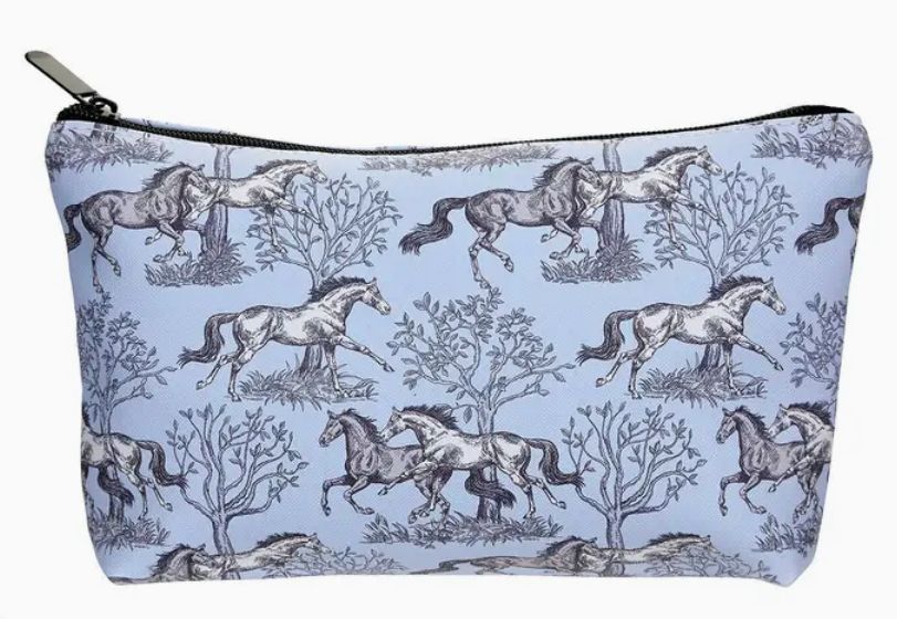 Cosmetic Bag - Blue Toile Horses Medium