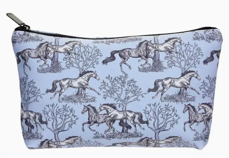 Cosmetic Bag - Blue Toile Horses Medium