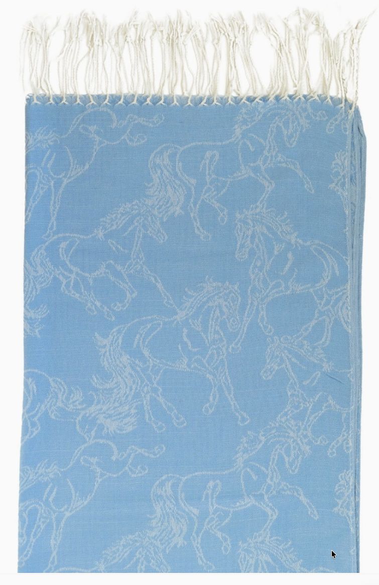 Scarf - Lila Linear Horses  - Blue