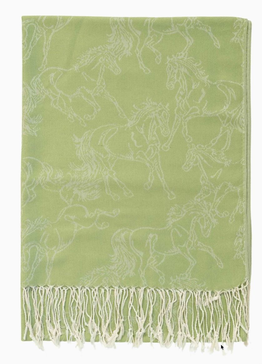 Scarf - Lila Linear Horses  - Olive