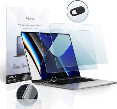 Homy Privacy Screen Protector for New MacBook Pro 16.2 inch Film 2021-2023. Bonus: Ultra-Thin Keyboard Cover, Web Camera Lens Cover. Easy On-Off Security Filter with Storage Folder for A2485 A2780 M1