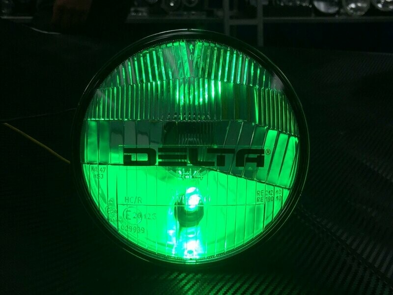Classic 7&quot; LED Headlight with HALO &amp; Green LED Mood Light (SINGLE)