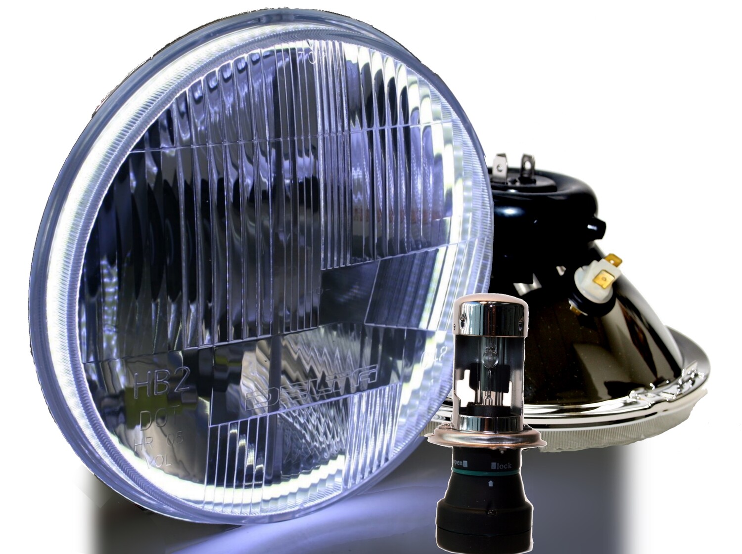 DOT 7&quot; H.I.D. Headlights with HALOs &amp; City Lights (PAIR)
