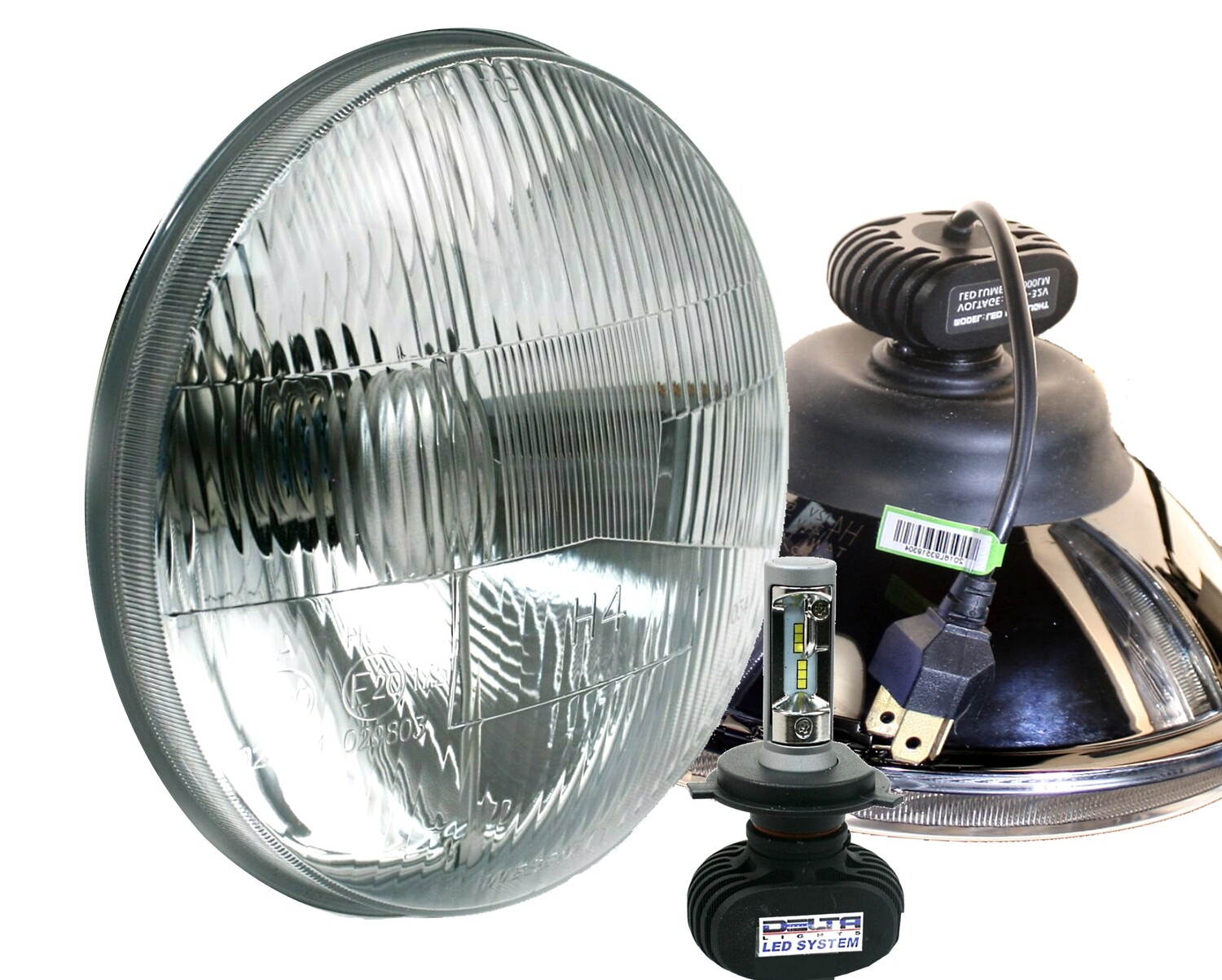 Classic 7&quot; LED Headlight Kit with Amber Blinker Halos (PAIR)