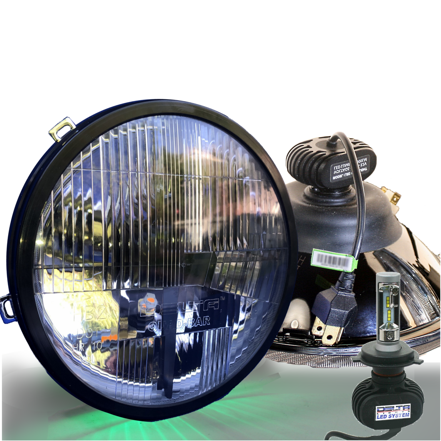 Quad-Bar™ LED Headlight Set with Mini Green LEDs  (PAIR)