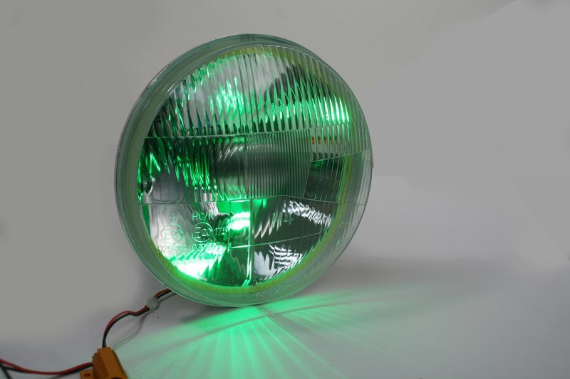 Classic 7” LED headlight with Green LED Mood Light. (SINGLE)