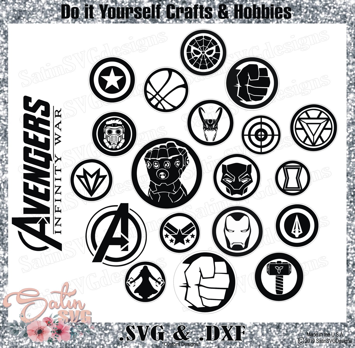 Avengers Infinity War End Game Icons Glove Marvel Design SVG Files, Cricut, Silhouette Studio, Digital Cut Files