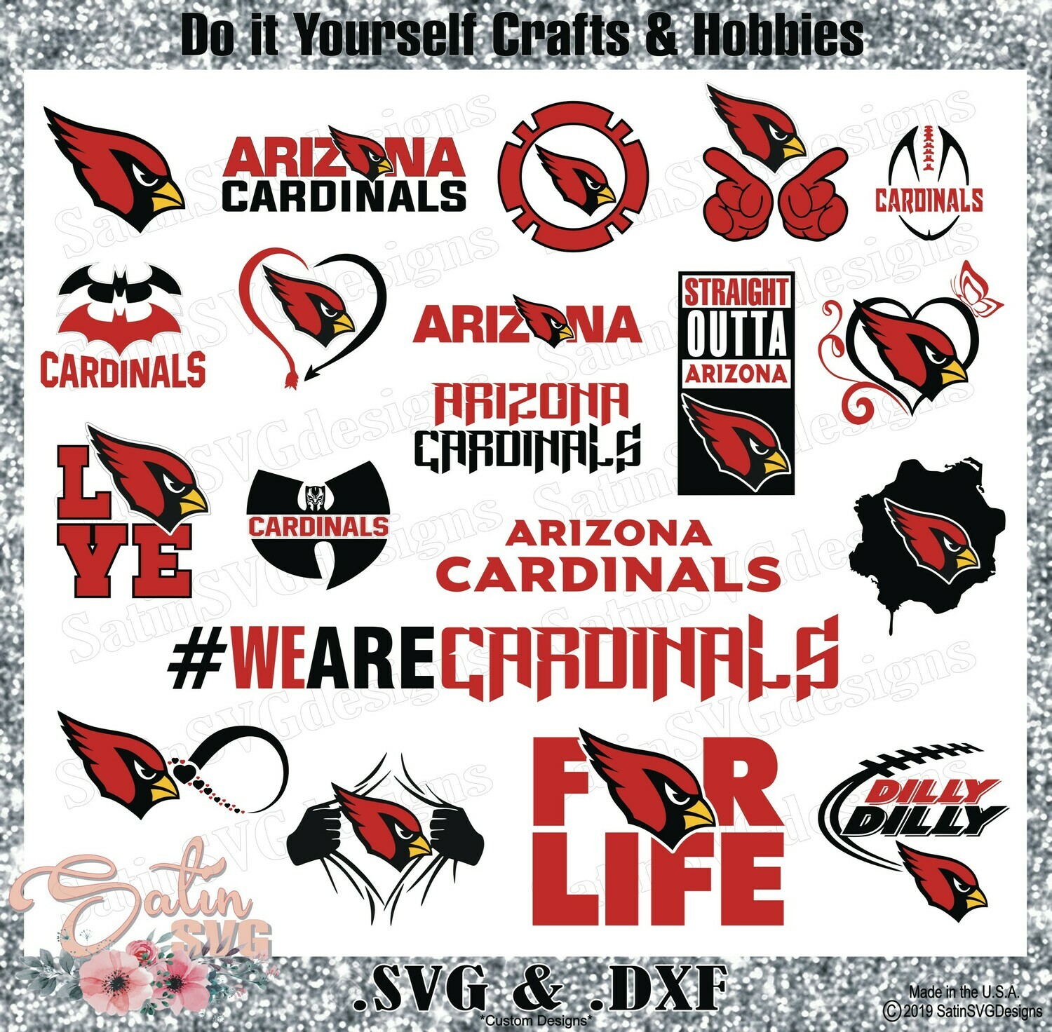 Arizona Cardinals Design Set SVG Files, NFL Football - Cricut, Silhouette Studio, Digital Cut Files