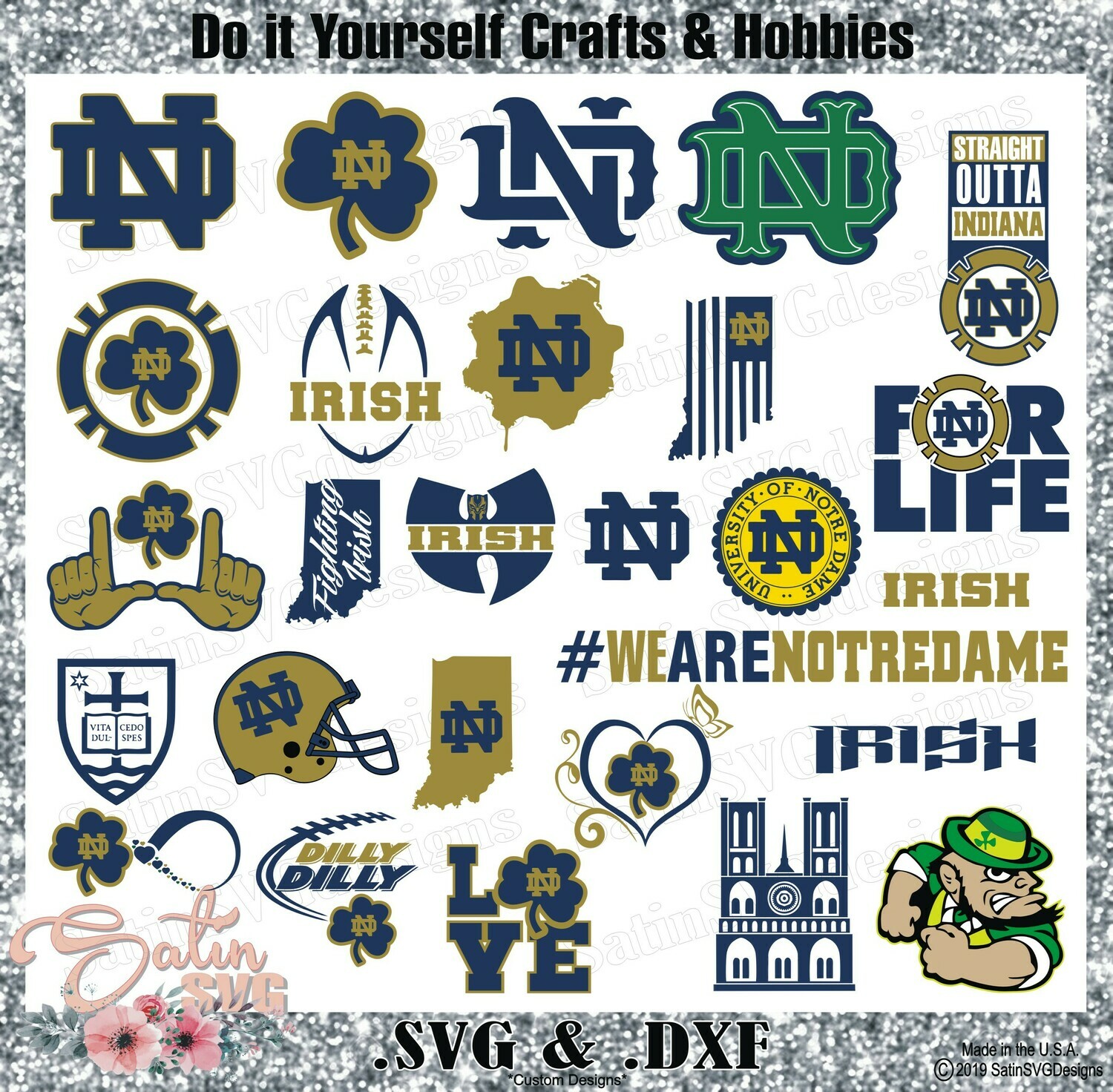 Notre Dame Fighting Irish Design SVG Files, Cricut, Silhouette Studio