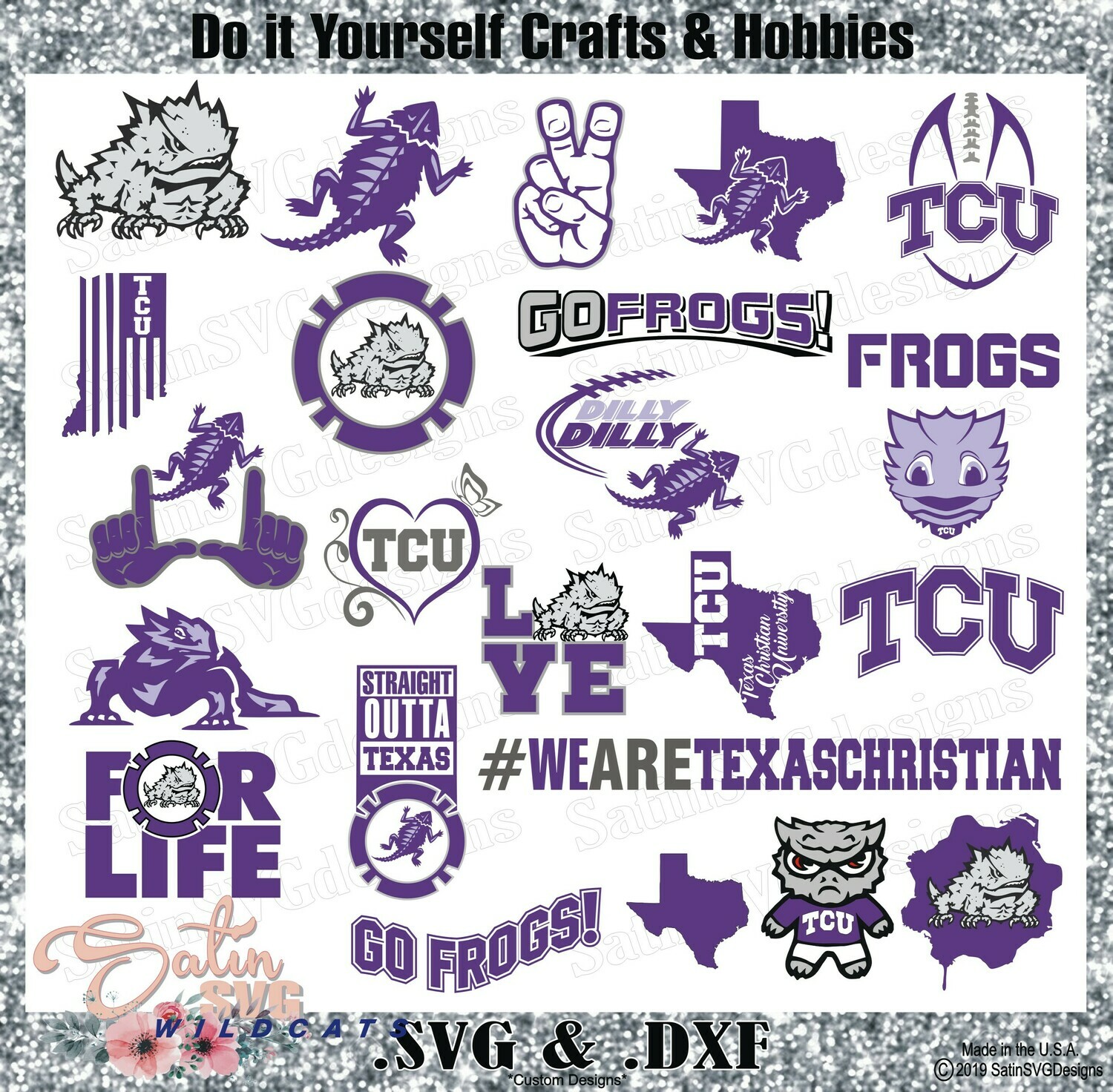 TCU Horned Frogs SET Design SVG Files, Cricut, Silhouette Studio, Digital Cut Files