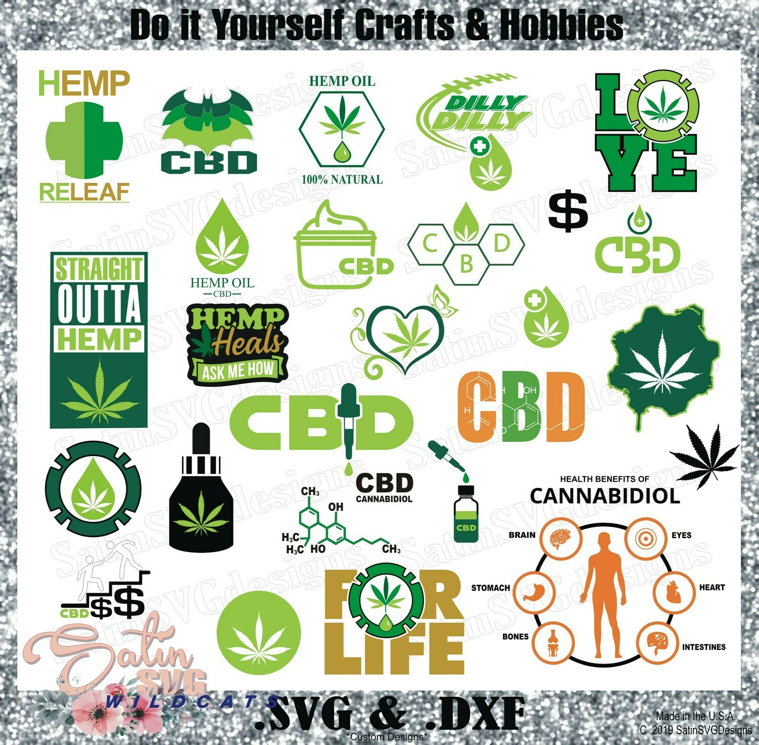 CBD Hemp Oils Business Icons NEW Design SVG Files, Cricut Maker Cutter, EasyPress, Cricut Infusible Ink, Silhouette Studio, Digital Cut Files