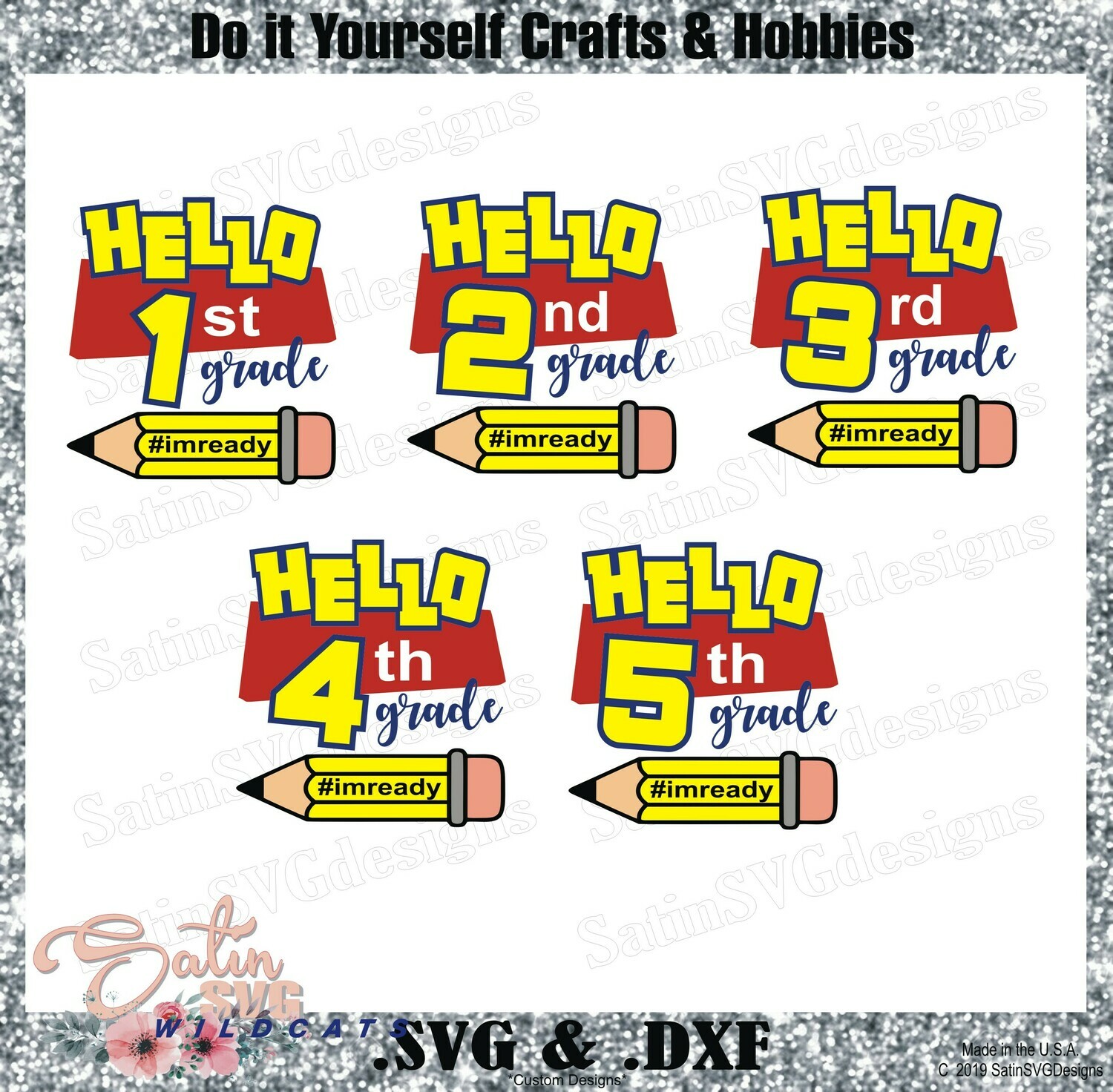 School Hello Grade Set Designs SVG Files, Cricut, Silhouette Studio, Digital Cut Files