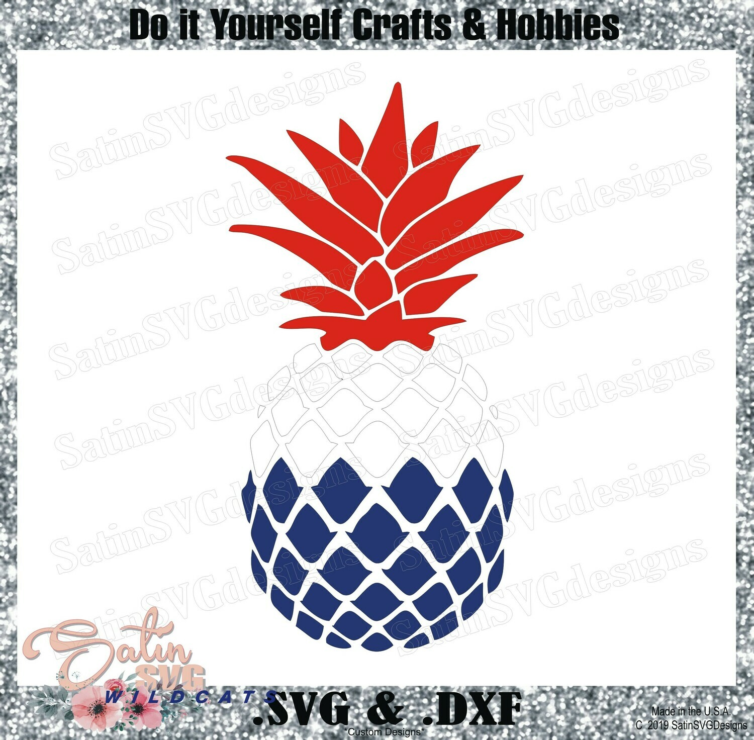 Pineapple Red White and Blue Designs SVG Files, Cricut, Silhouette Studio, Digital Cut Files