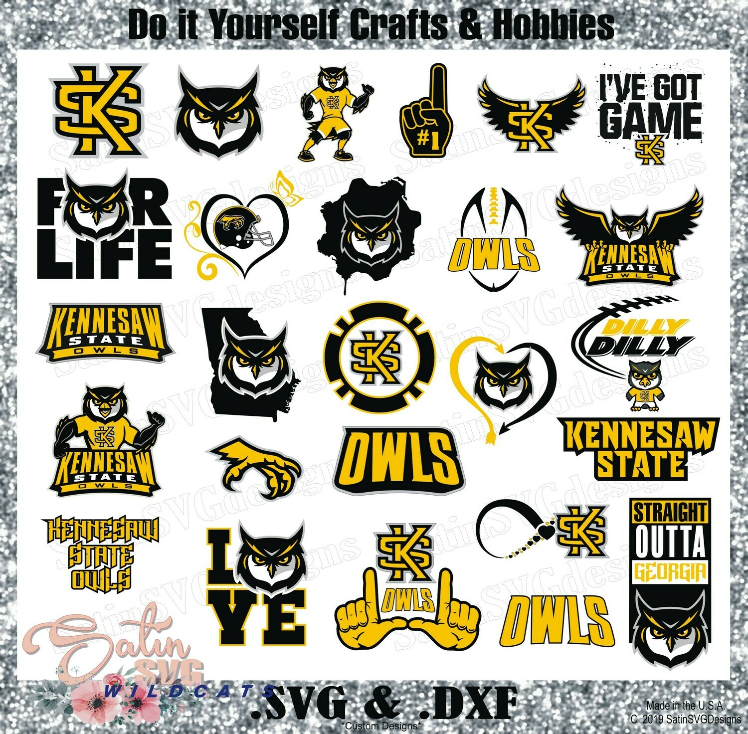 Kennesaw State Owls Set NEW Design SVG Files, Cricut, Silhouette Studio, Digital Cut Files