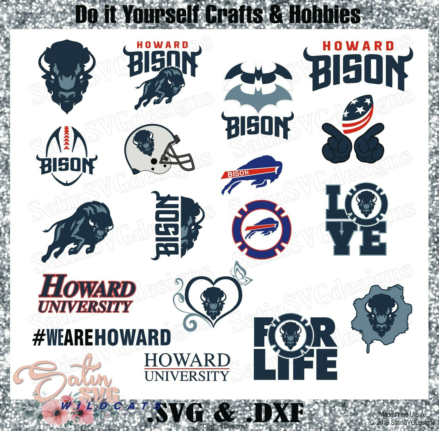 Howard University Bison Football Custom HBCU Designs. SVG Files, Cricut, Silhouette Studio, Digital Cut Files