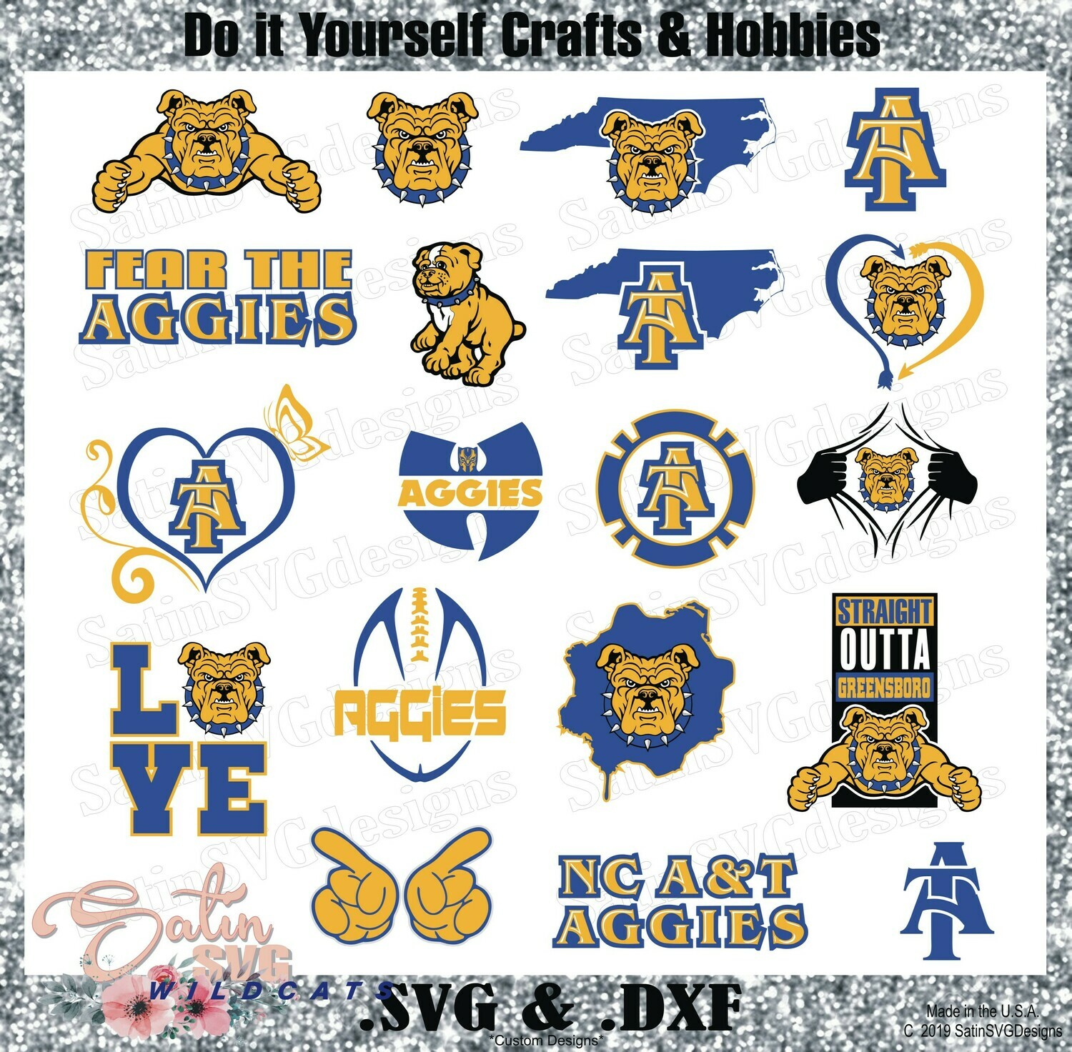 NC A&T Aggies Custom University Designs. SVG Files, Cricut, Silhouette Studio, Digital Cut Files, Infusible Ink