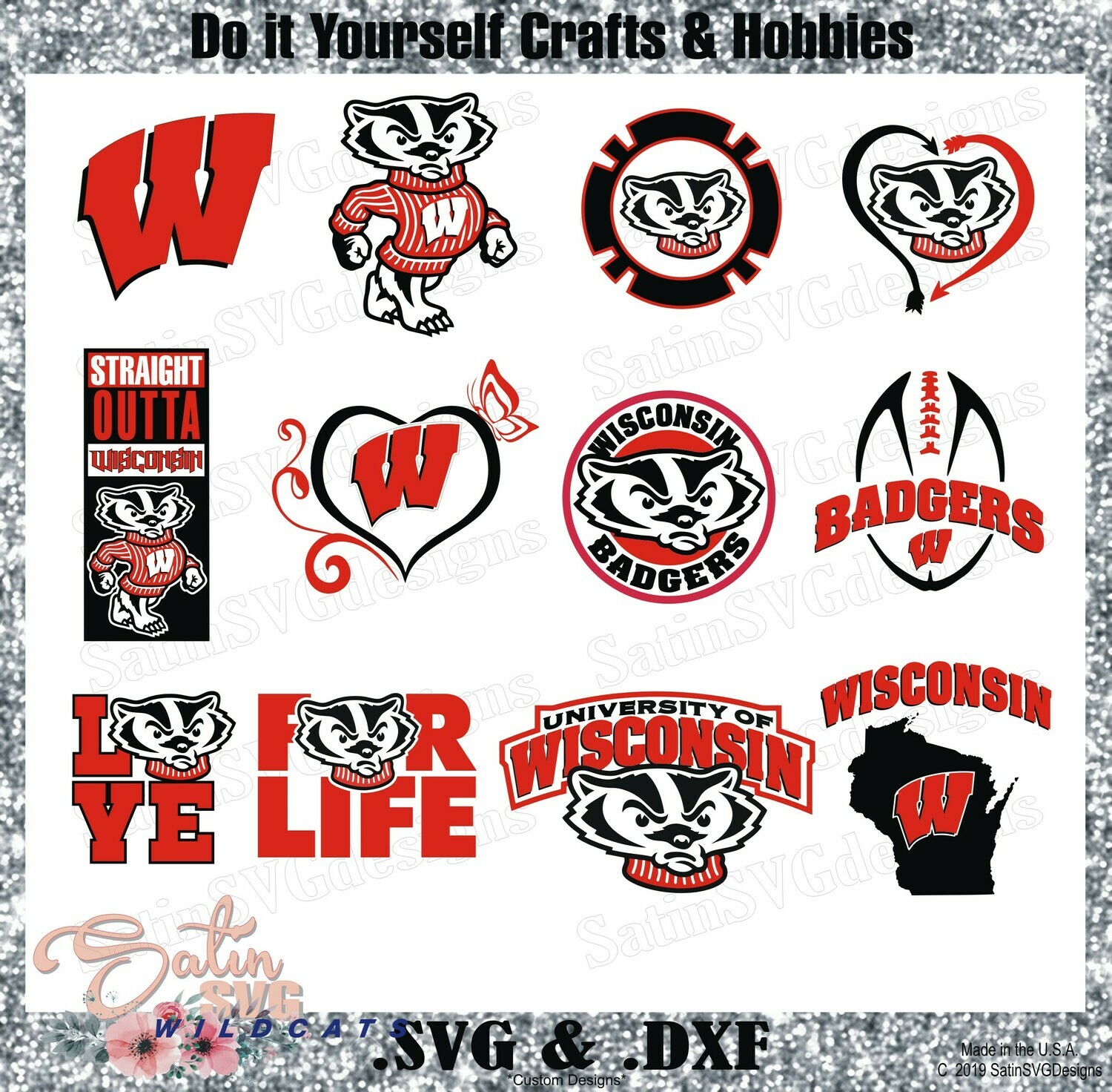 Wisconsin Badgers Custom University Designs. SVG Files, Cricut, Silhouette Studio, Digital Cut Files, Infusible Ink