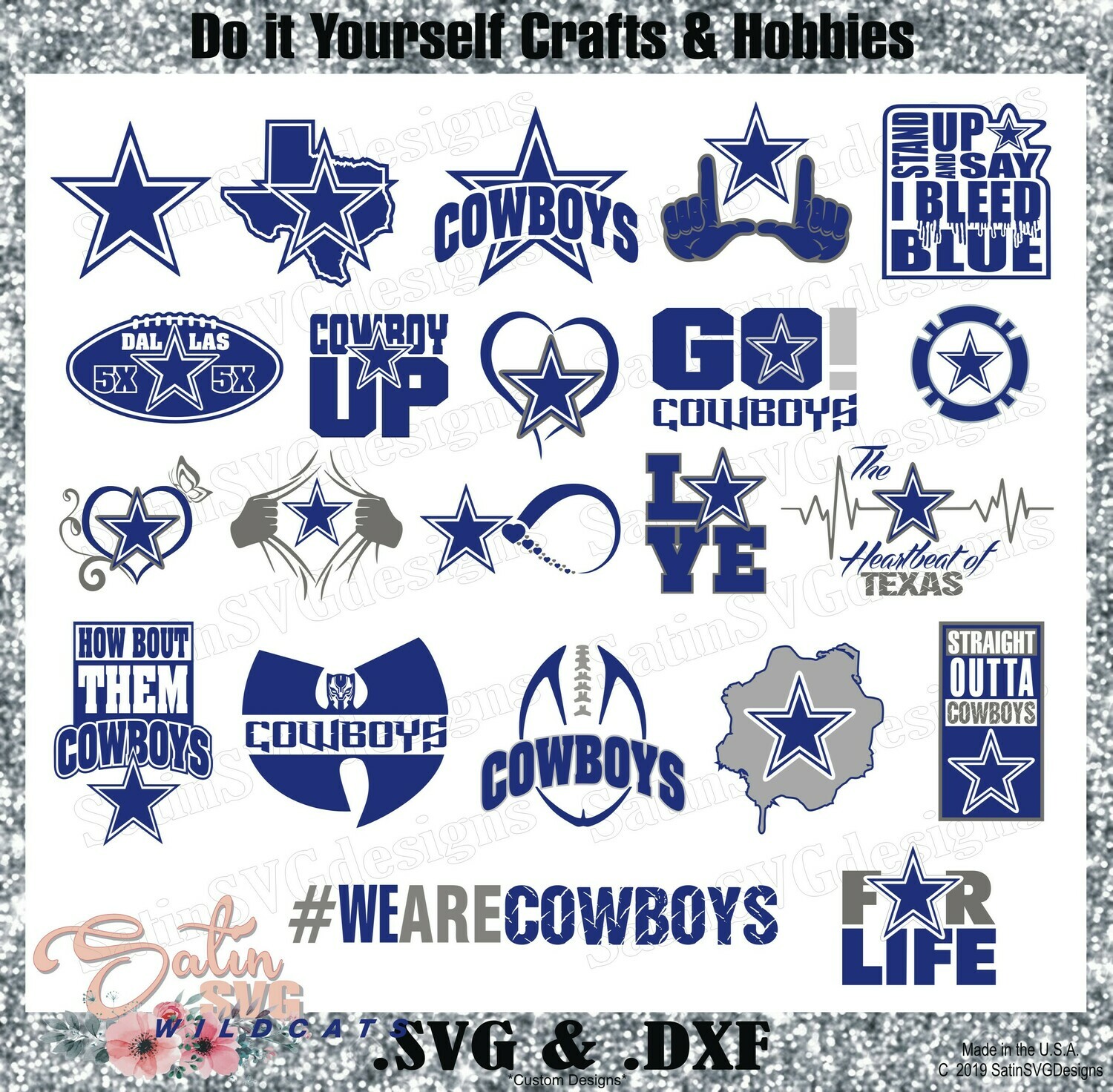 Dallas Cowboys 5X Champions Blue Upgrade Designs SVG Files, Cricut, Silhouette Studio, Digital Cut Files