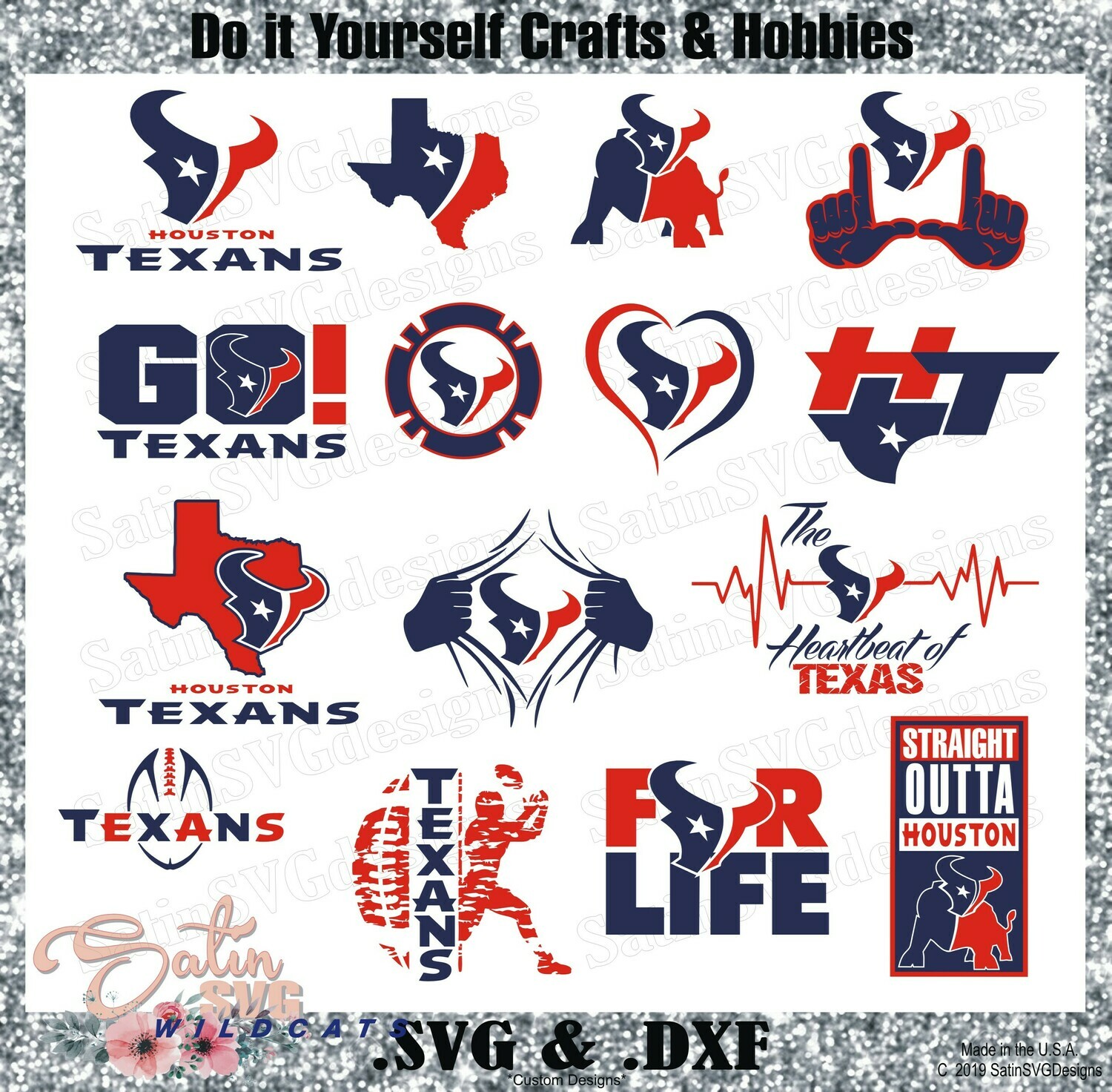 Houston Texans Design Upgrade Set SVG Files, NFL Football - Cricut, Silhouette Studio, Digital Cut Files