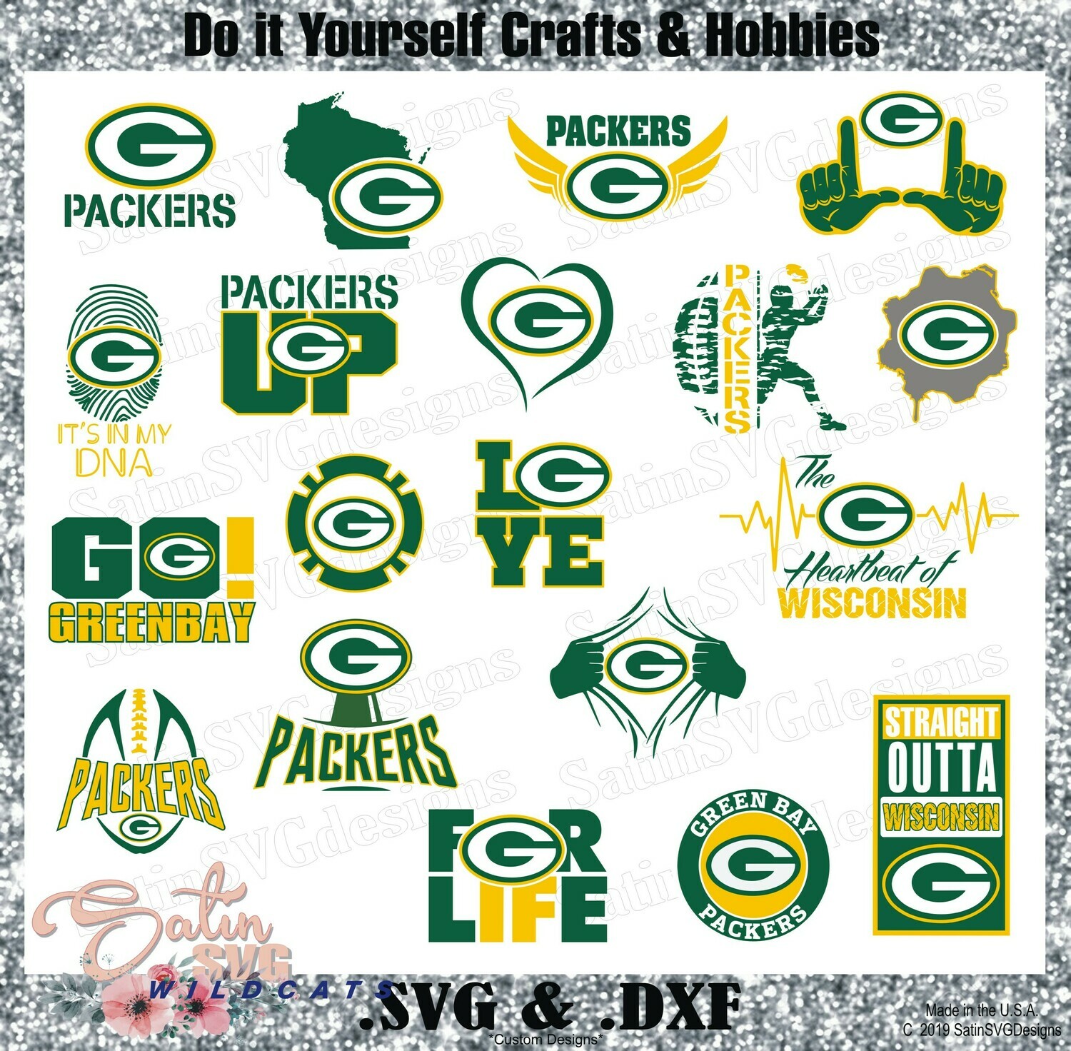 Green Bay Packers Design Upgrade Set SVG Files, NFL Football - Cricut, Silhouette Studio, Digital Cut Files