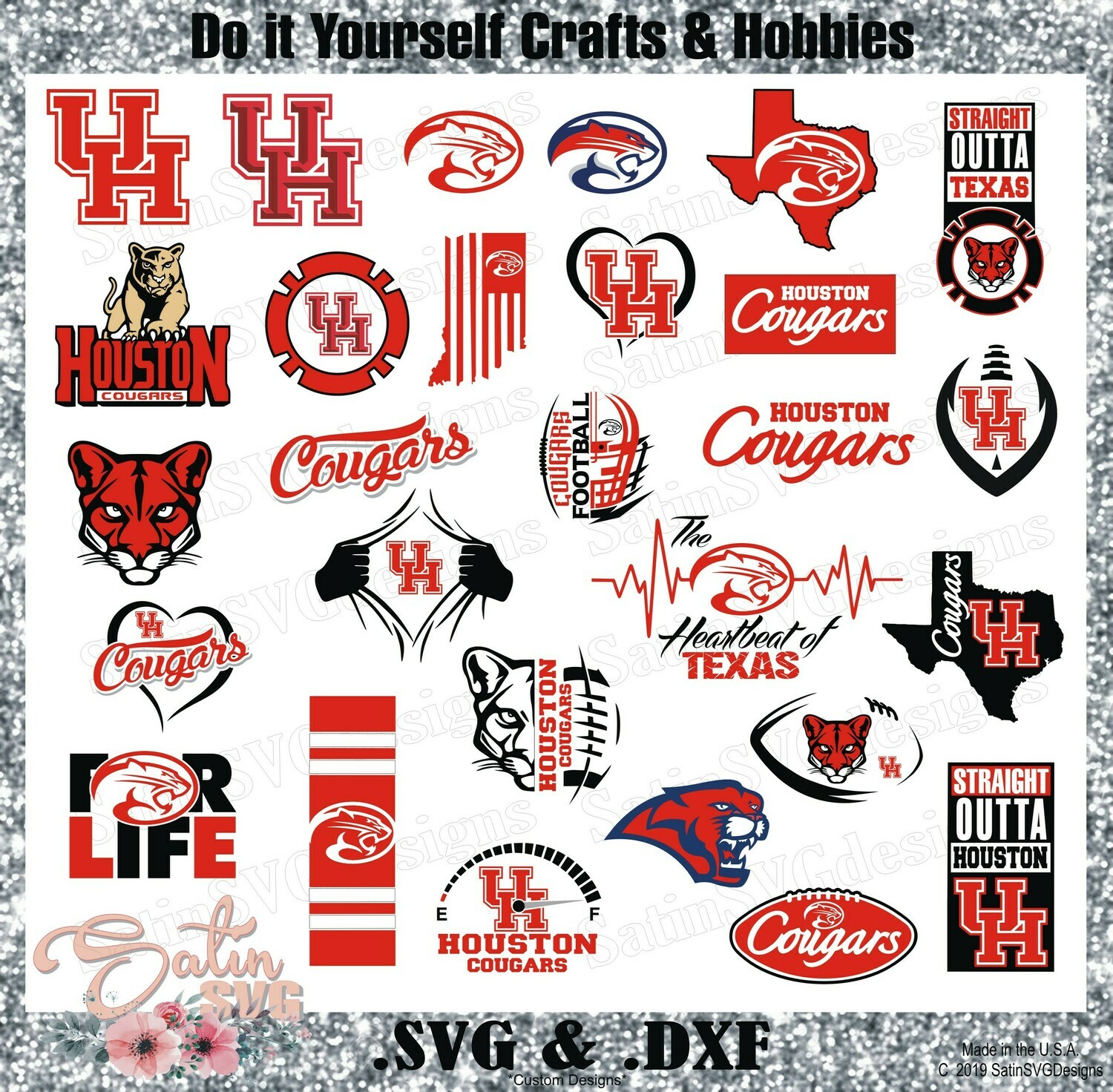 Houston Cougars NEW Custom University Designs. SVG Files, Cricut, Silhouette Studio, Digital Cut Files, Infusible Ink