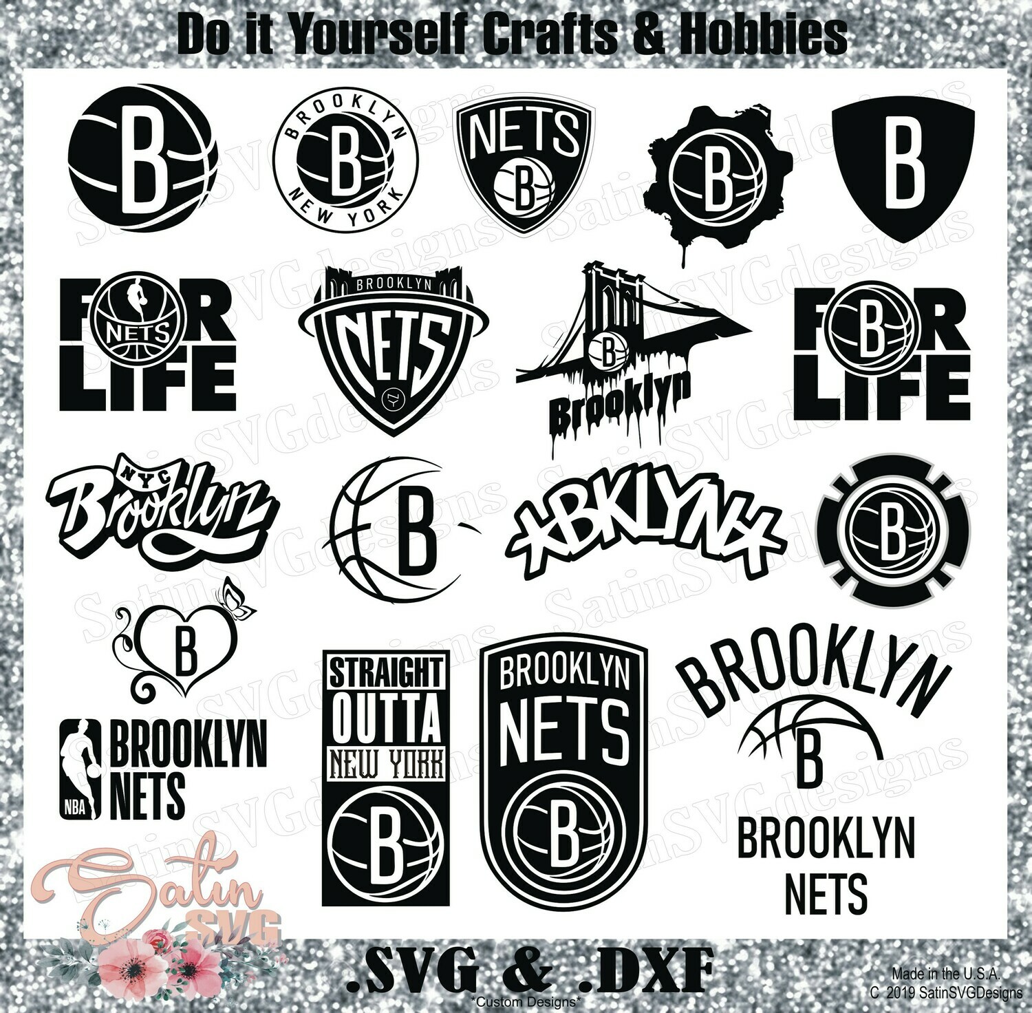 Brooklyn Nets NEW Custom NBA Basketball Designs. SVG Files, Cricut, Silhouette Studio, Digital Cut Files, Infusible Ink