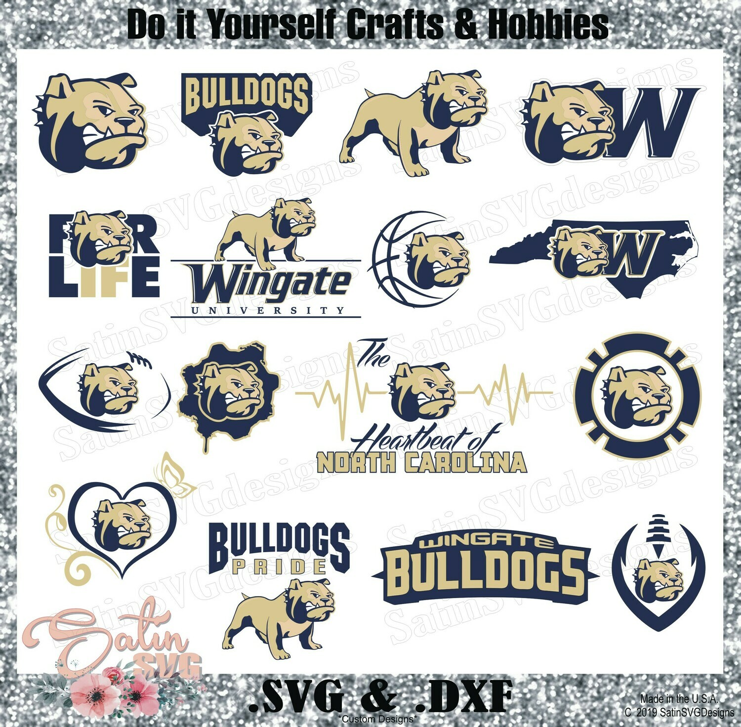 Wingate Bulldogs, Wingate University NEW Custom Designs. SVG Files, Cricut, Silhouette Studio, Digital Cut Files, Infusible Ink