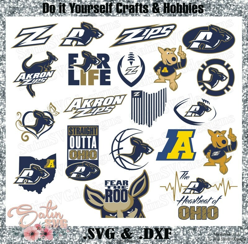 Akron Zips, Akron University NEW UPDATE Custom Designs. SVG Files, Cricut, Silhouette Studio, Digital Cut Files, Infusible Ink