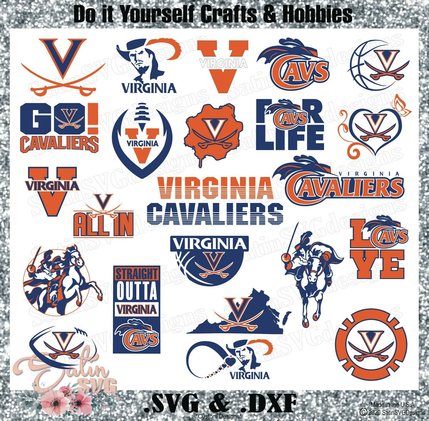 Virginia Cavaliers, Virginia University NEW Custom Designs. SVG Files, Cricut, Silhouette Studio, Digital Cut Files, Infusible Ink