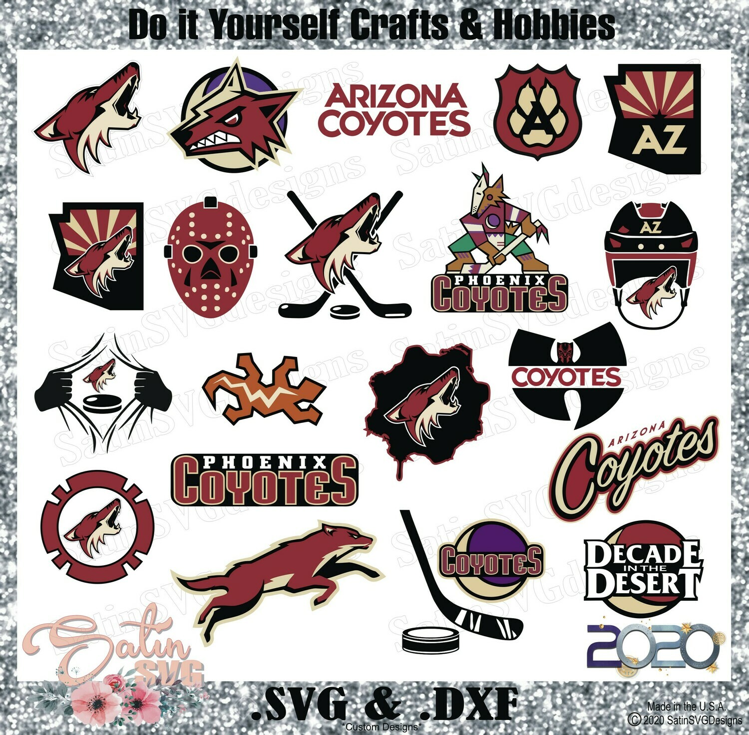 Arizona Coyotes NEW Custom NHL Hockey Designs. SVG Files, Cricut, Silhouette Studio, Digital Cut Files, Infusible Ink