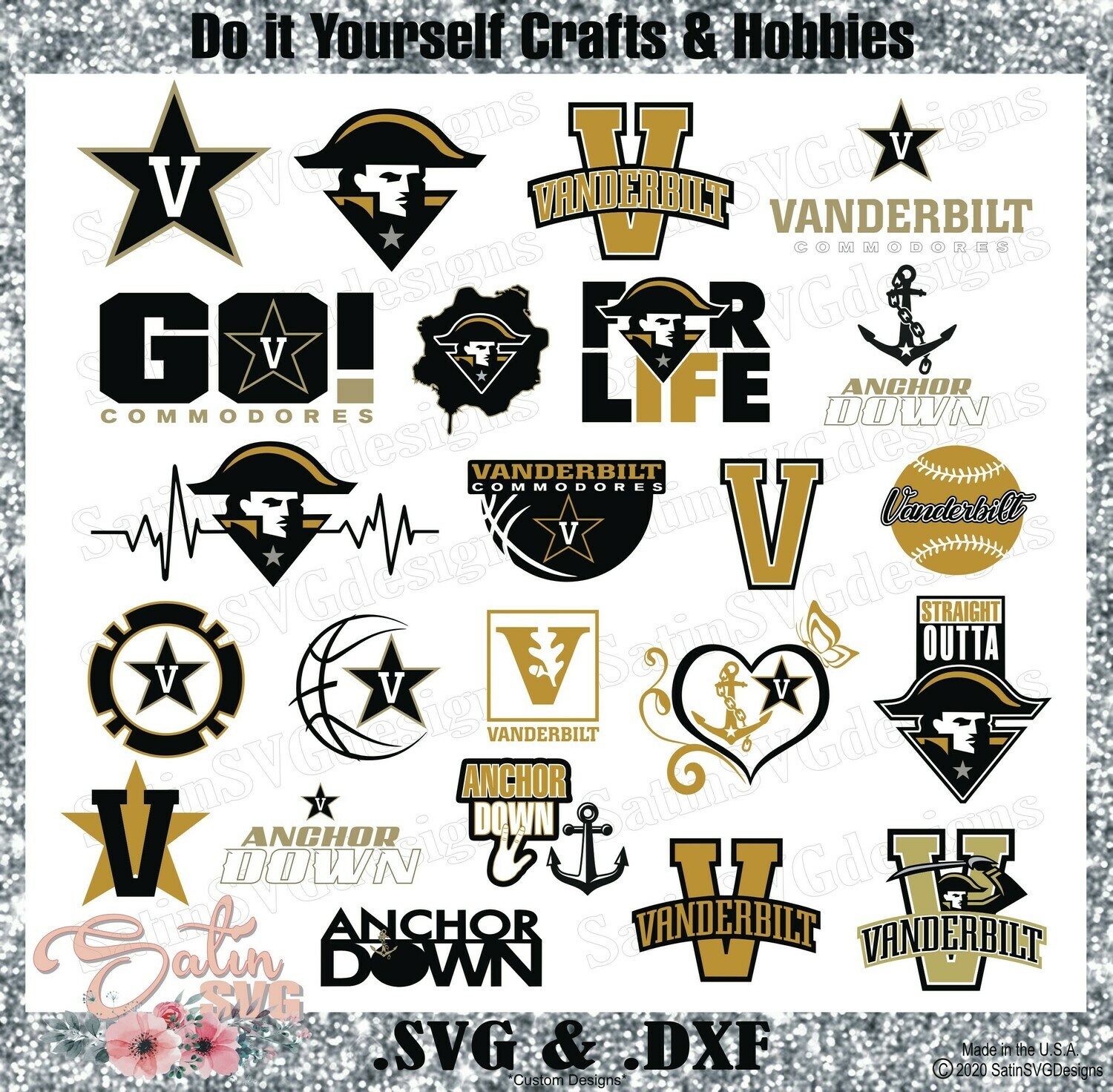 Vanderbilt Commodores, Vanderbilt University NEW Custom Zags Designs. SVG Files, Cricut, Silhouette Studio, Digital Cut Files, Infusible Ink
