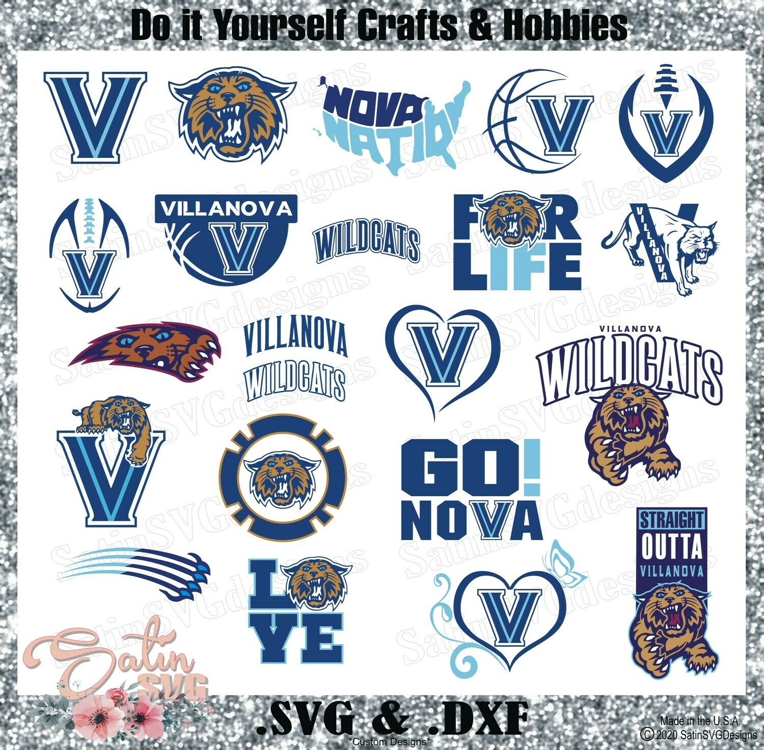 Villanova Wildcats, Villanova University NEW Custom Designs. SVG Files, Cricut, Silhouette Studio, Digital Cut Files, Infusible Ink