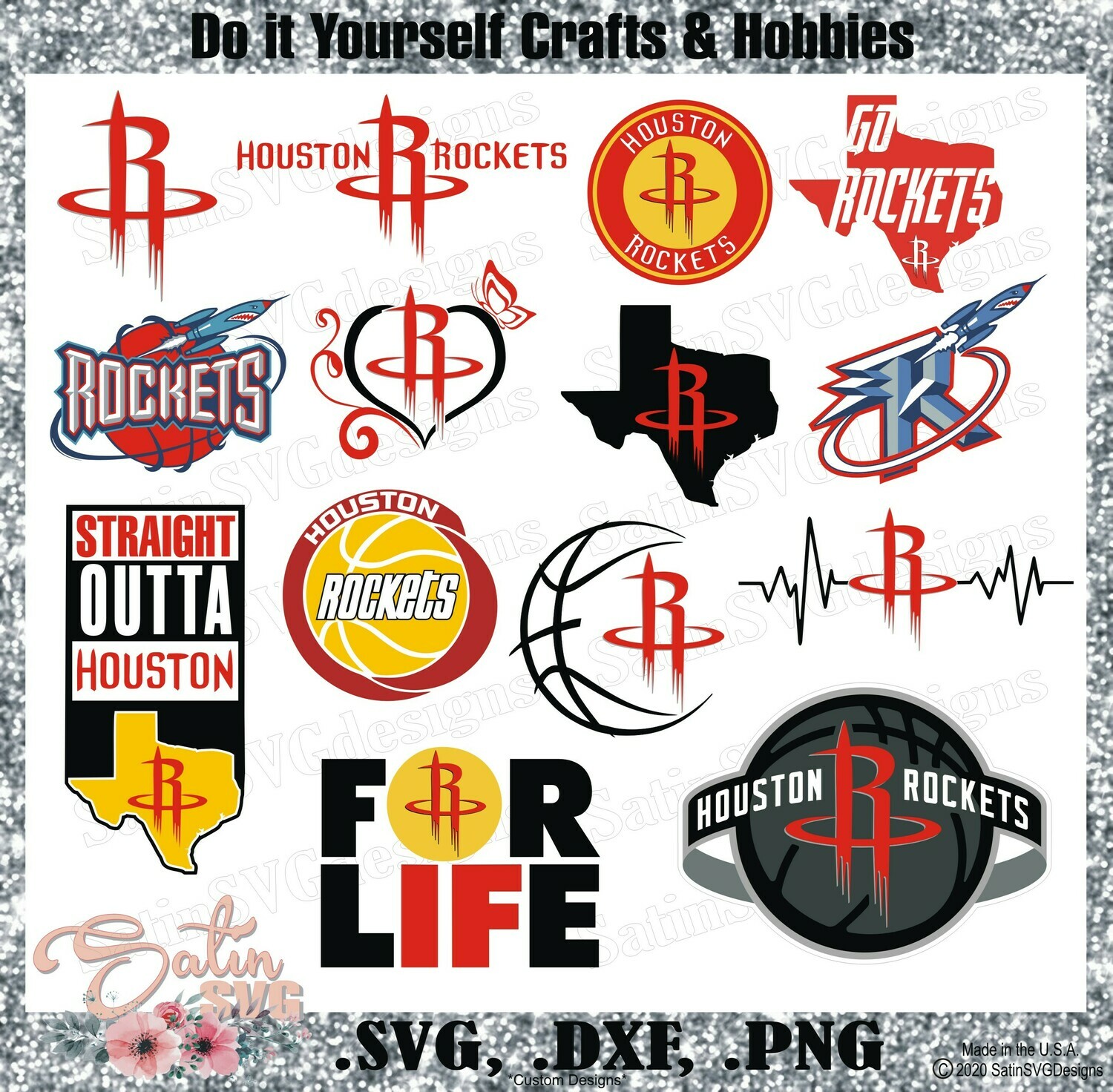 Houston Rockets Basketball NEW Custom Designs. SVG Files, Cricut, Silhouette Studio, Digital Cut Files, Infusible Ink