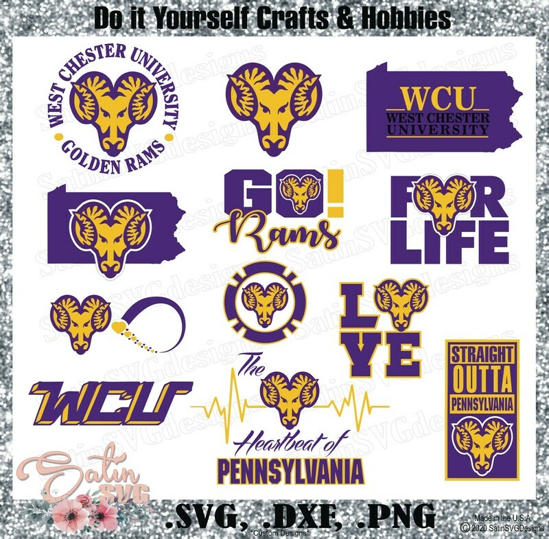 West Chester University Rams NEW Custom Designs. SVG Files, Cricut, Silhouette Studio, Digital Cut Files, Infusible Ink