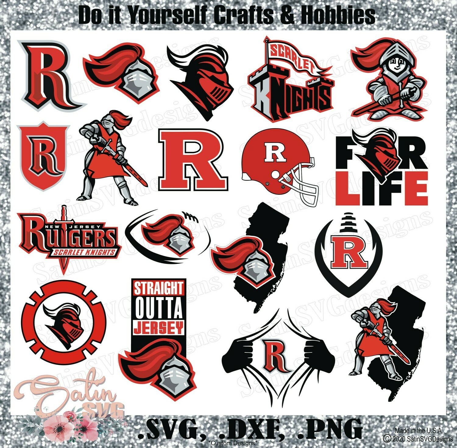 Rutgers Scarlet Knights. Rutgers University NEW Custom Designs. SVG Files, Cricut, Silhouette Studio, Digital Cut Files, Infusible Ink