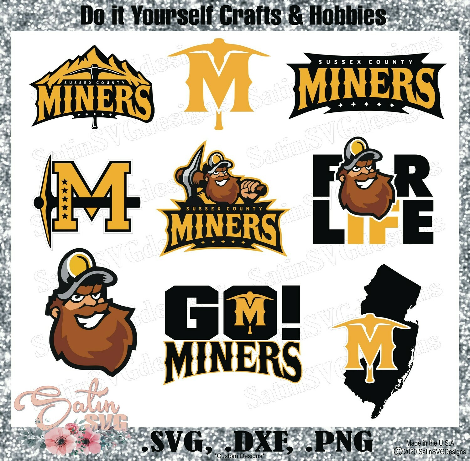 Sussex County Miners Baseball Set Design SVG Files, Cricut, Silhouette Studio, Digital Cut Files, New Jersey