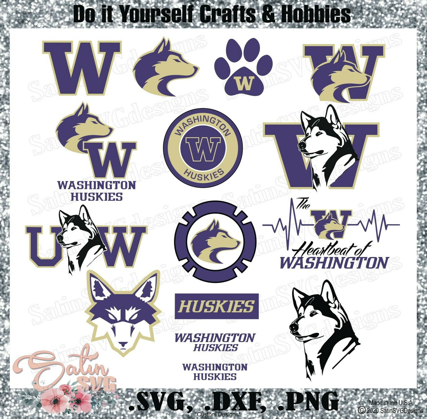 Washington Huskies, University of Washington NEW Custom Designs. SVG Files, Cricut, Silhouette Studio, Digital Cut Files, Infusible Ink