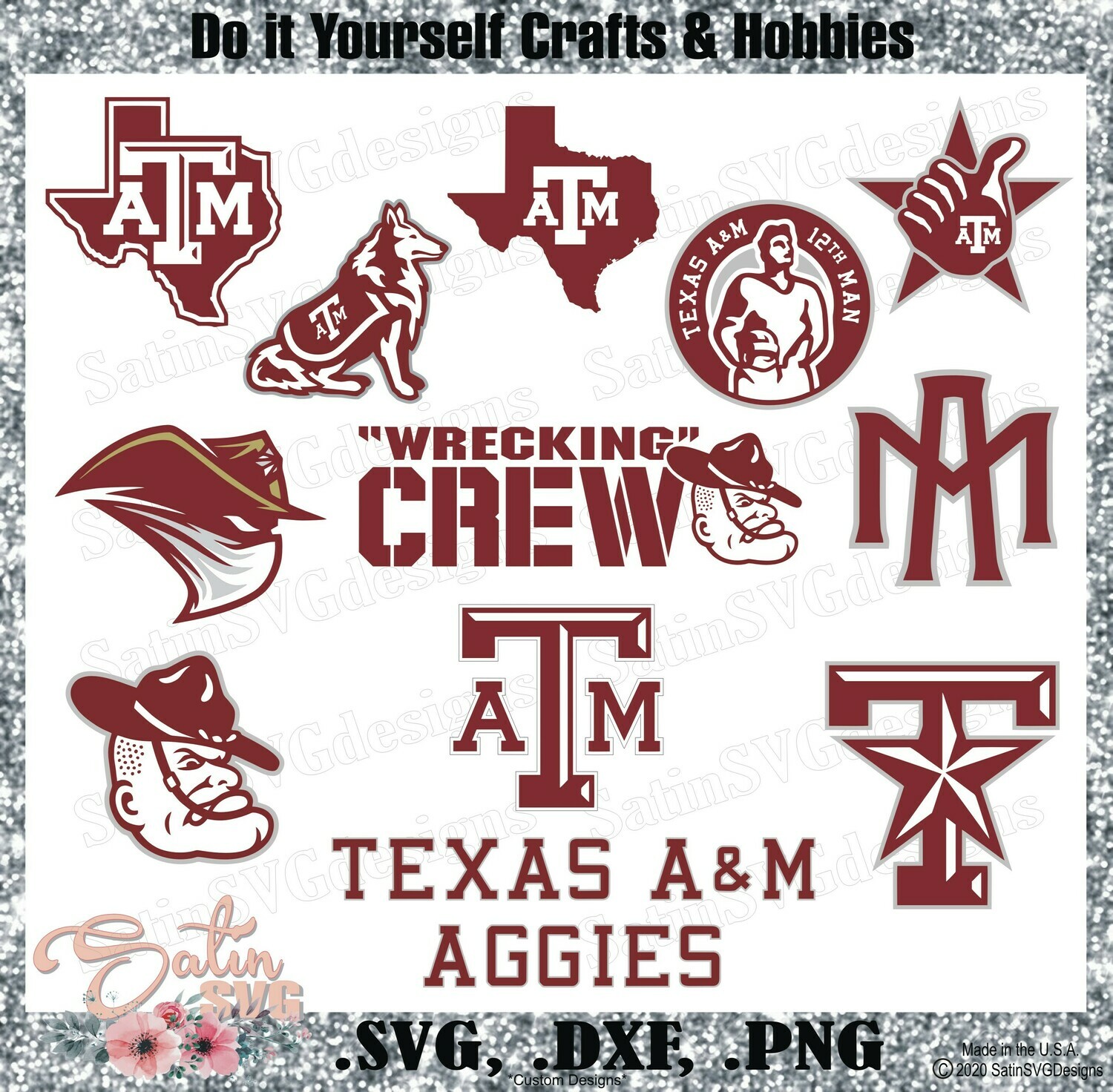 Texas A & M Aggies, NEW Custom Designs. SVG Files, Cricut, Silhouette Studio, Digital Cut Files, Infusible Ink