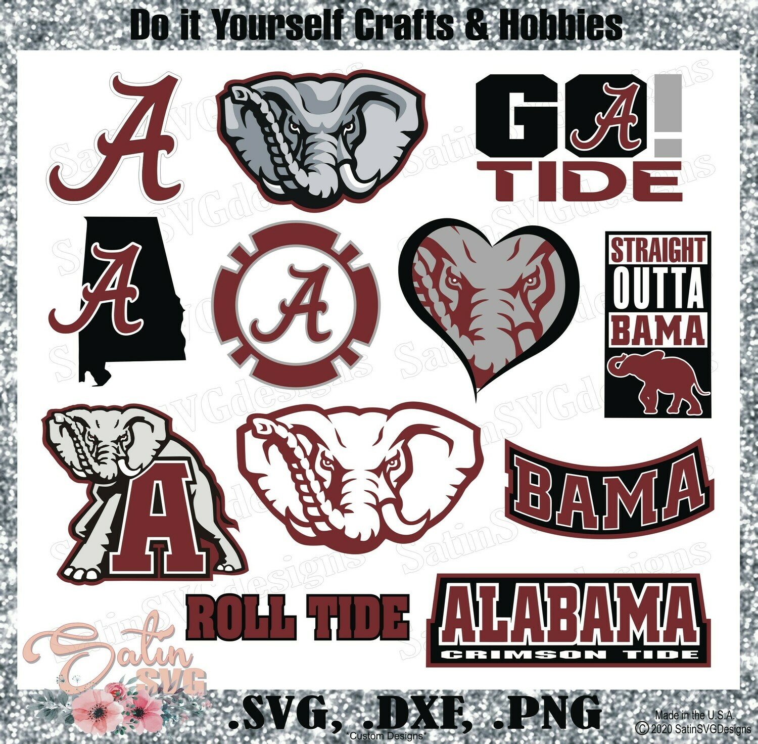 Alabama Crimson Tide, Roll Tide NEW Custom Designs. SVG Files, Cricut, Silhouette Studio, Digital Cut Files, Infusible Ink