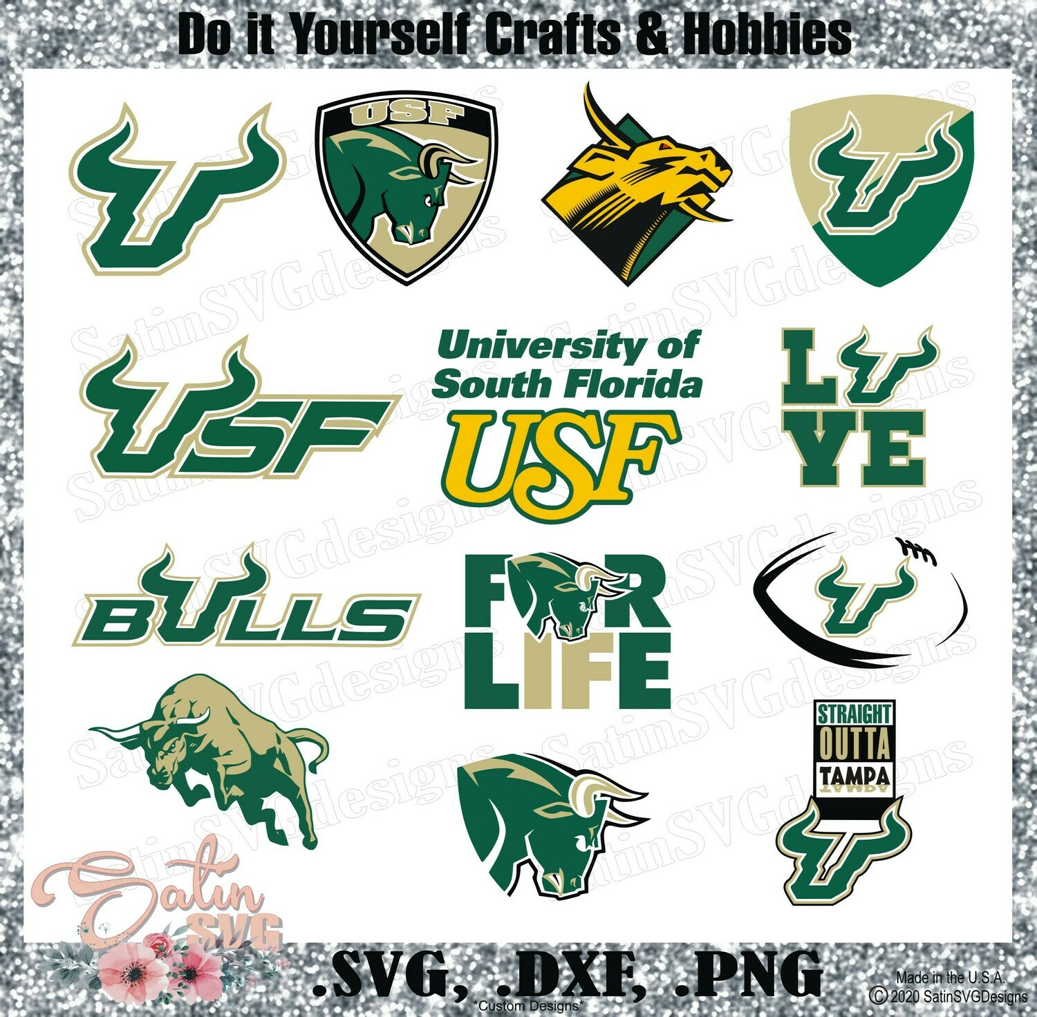 USF Bulls, University of South Florida NEW Custom Designs. SVG Files, Cricut, Silhouette Studio, Digital Cut Files, Infusible Ink