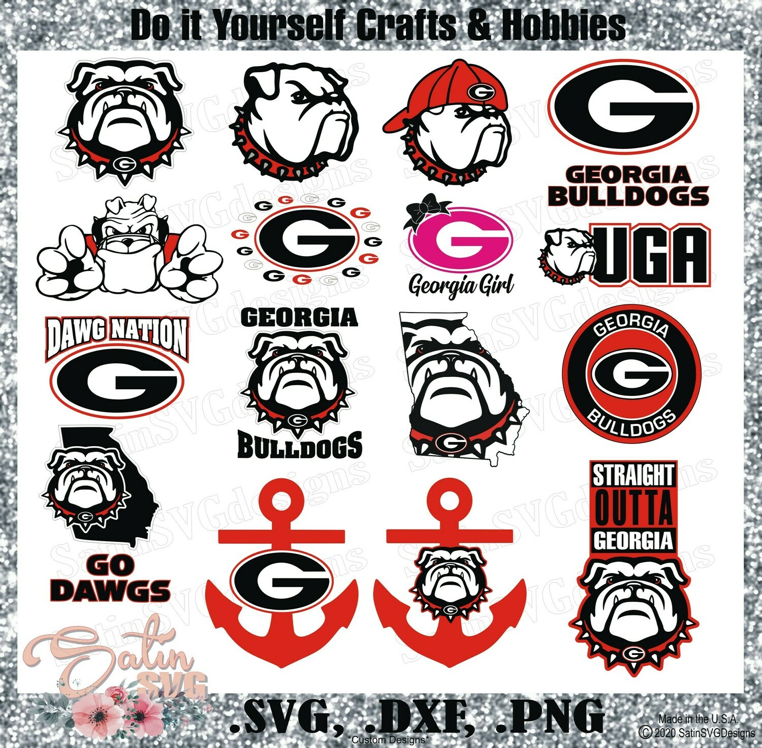 Georgia Bulldogs, University of Georgia NEW Custom Designs. SVG Files, Cricut, Silhouette Studio, Digital Cut Files, Infusible Ink